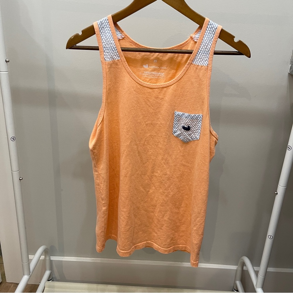 Southern Marsh Jessica Sleeveless Orange With Striped Pocket Tank Top ~ Size XS